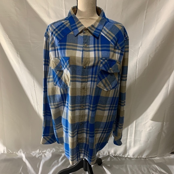 3/$28❤️Legendary Whitetails Mens Blue Tan Plaid Shirt Long Sleeve Flannel XL - Picture 1 of 8